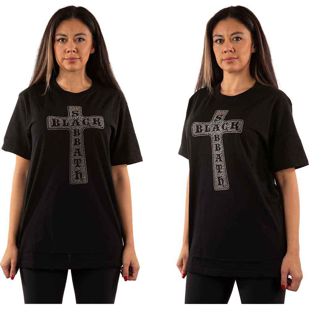Black Sabbath Unisex T-Shirt: Cross (Black) (Embellished)