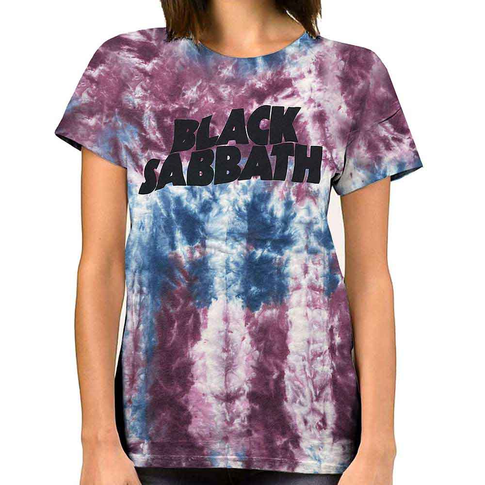 Black Sabbath Unisex T-Shirt: Wavy Logo (Blue & Red) (Wash Collection)