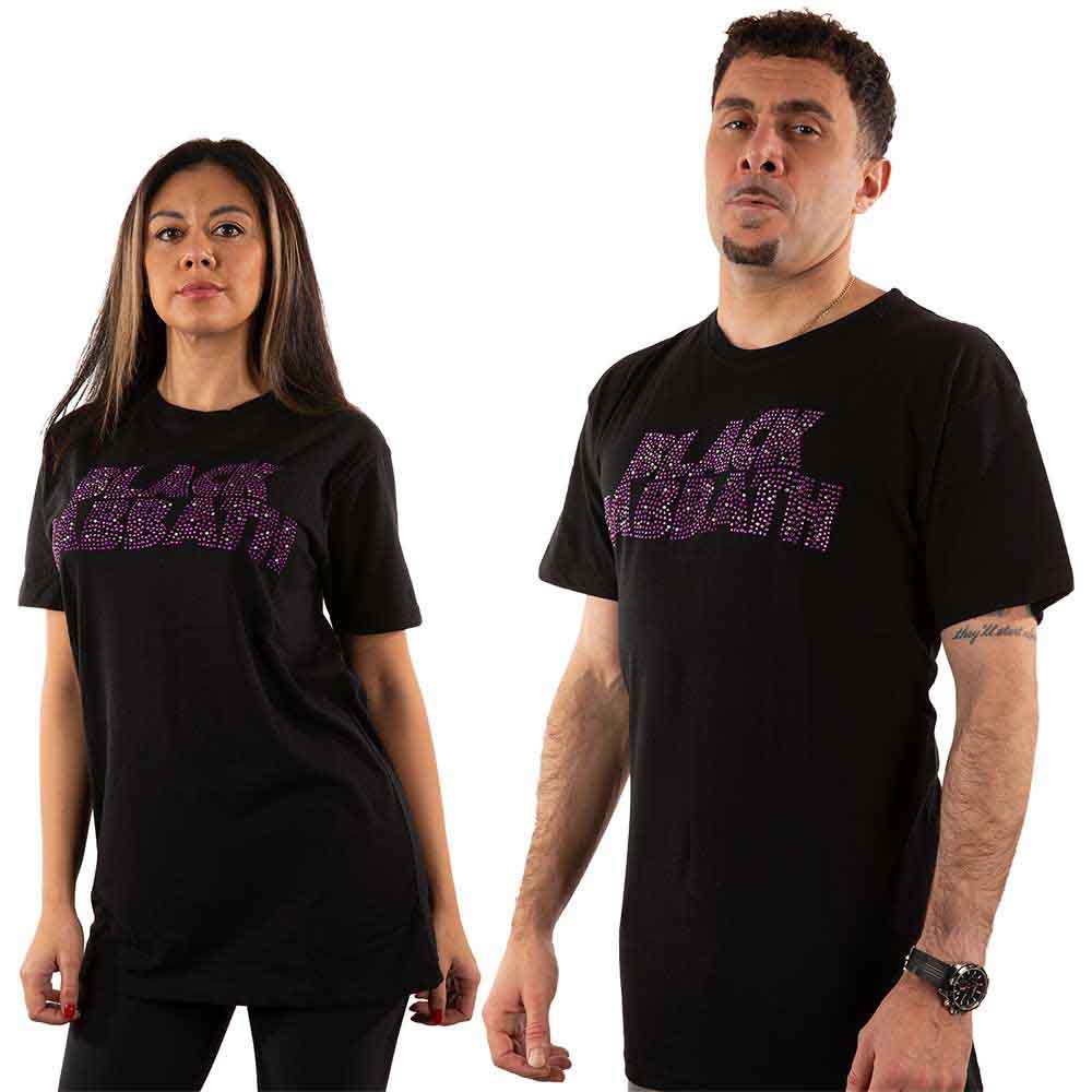 Black Sabbath Unisex T-Shirt: Wavy Logo (Black) (Embellished)