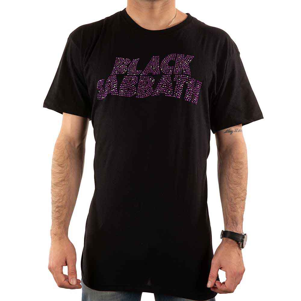 Black Sabbath Unisex T-Shirt: Wavy Logo (Black) (Embellished)