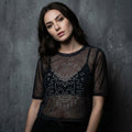 Bad Omens: Moth Skull Ladies Mesh Crop Top (Charcoal Grey)