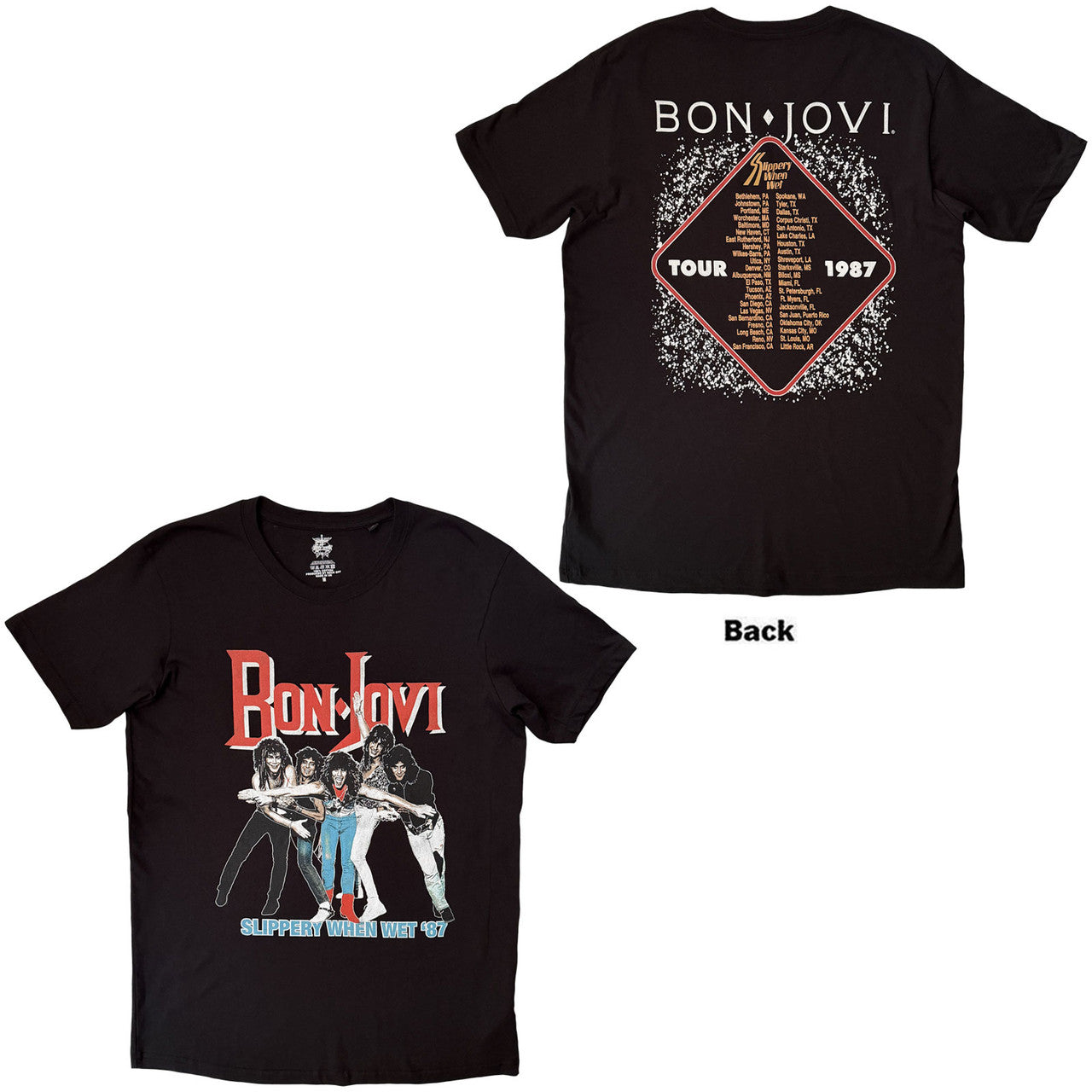 Bon Jovi: Slippery When Wet '87 Unisex T-Shirt (Black) (Back Print)