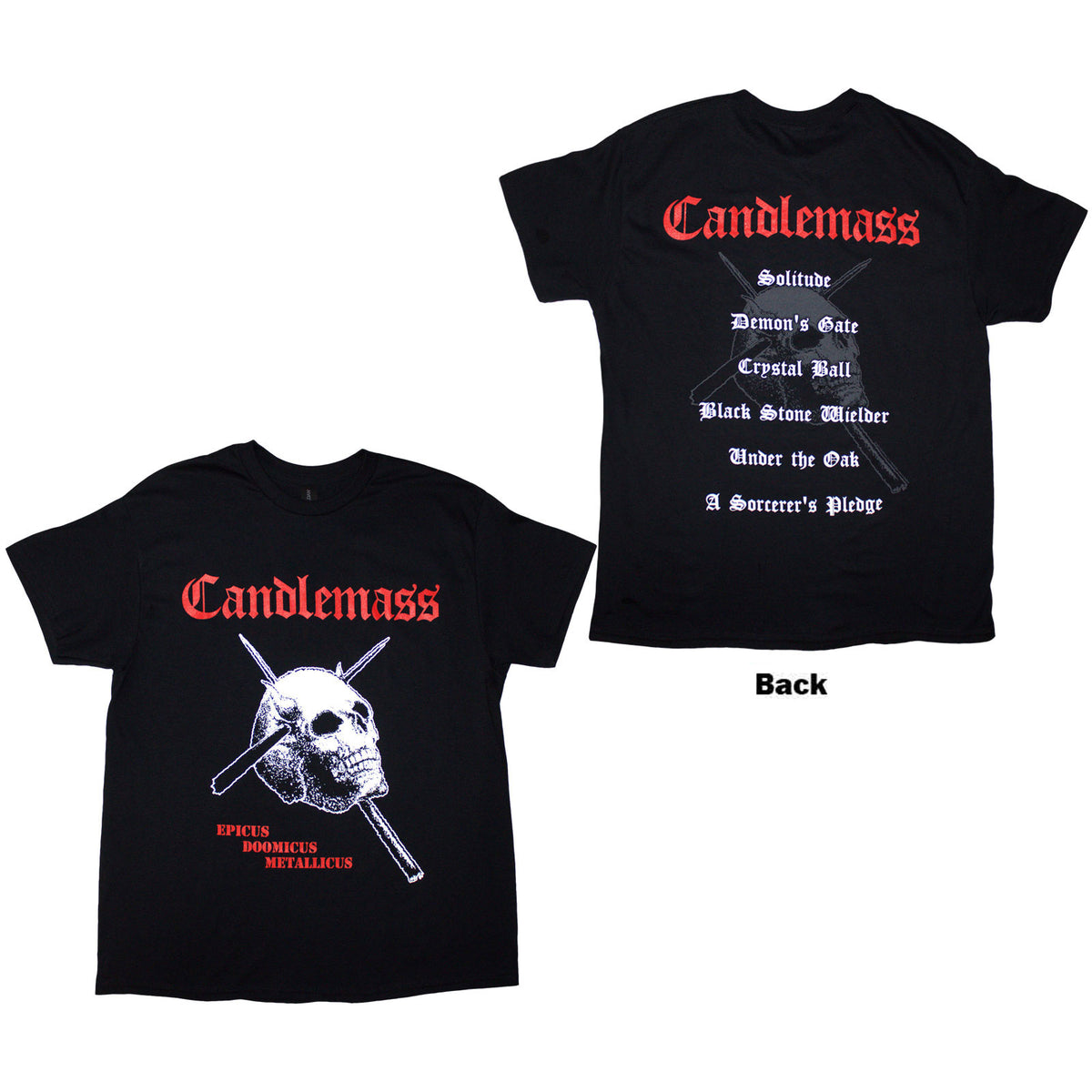Candlemass Unisex T-Shirt: Epicus Doomicus Metallicus (Black) (Back Print)