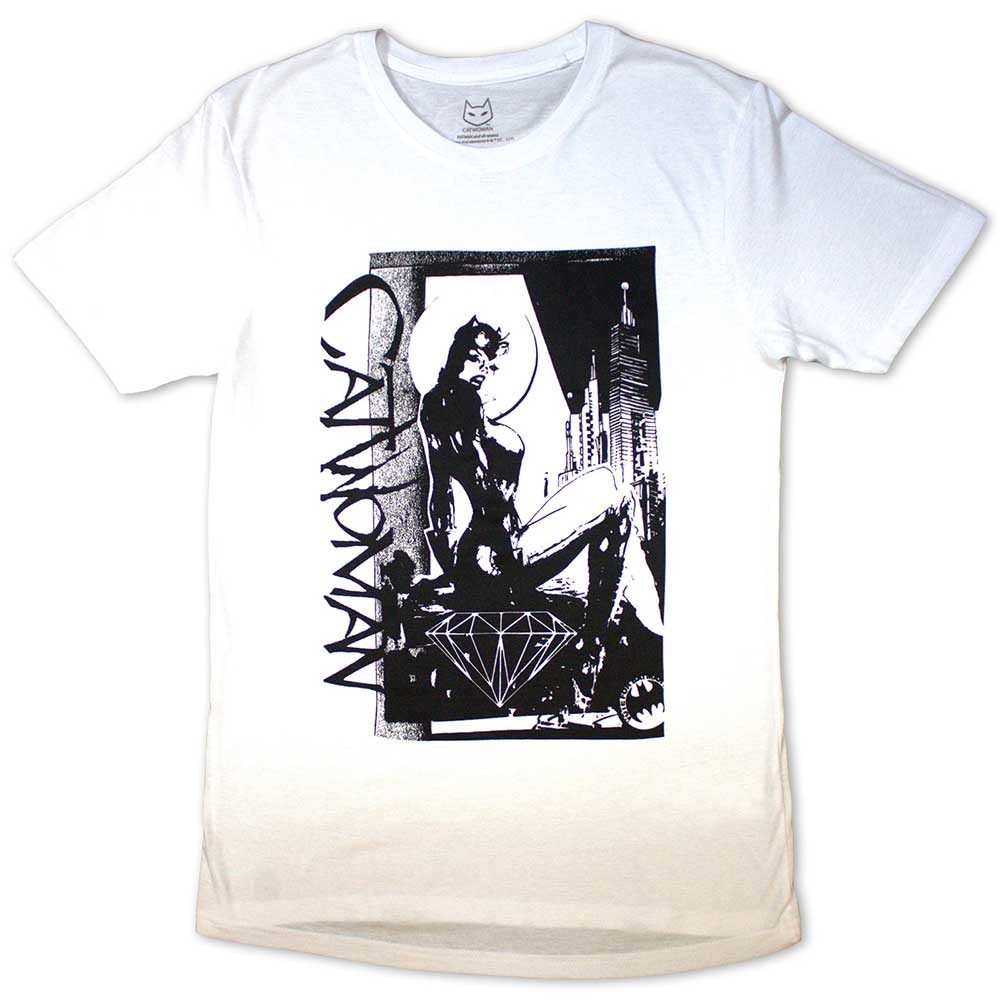 DC Comics Unisex T-Shirt: Catwoman - Skyline (White)