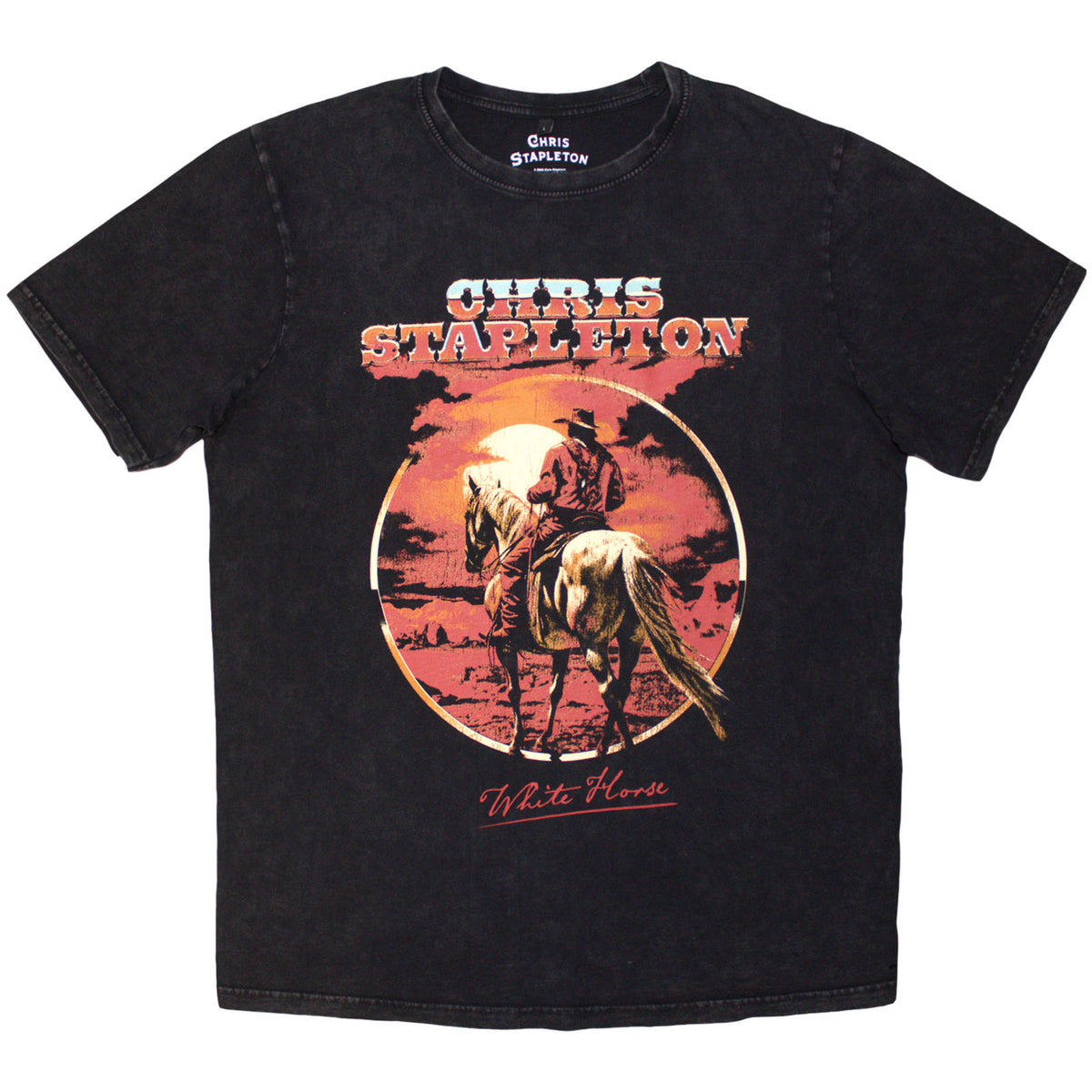 Chris Stapleton Unisex Stone Wash T-Shirt: White Horse (Black)