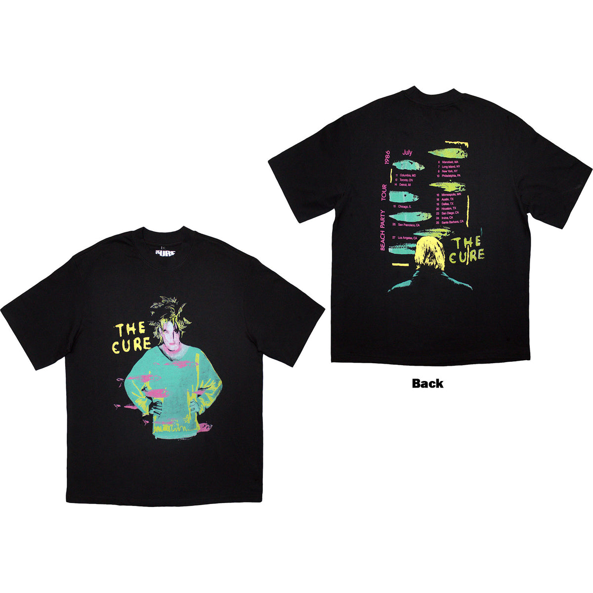The Cure Unisex Oversized Boxy T-Shirt: Beach Party Tour '86 (Black) (Back Print)