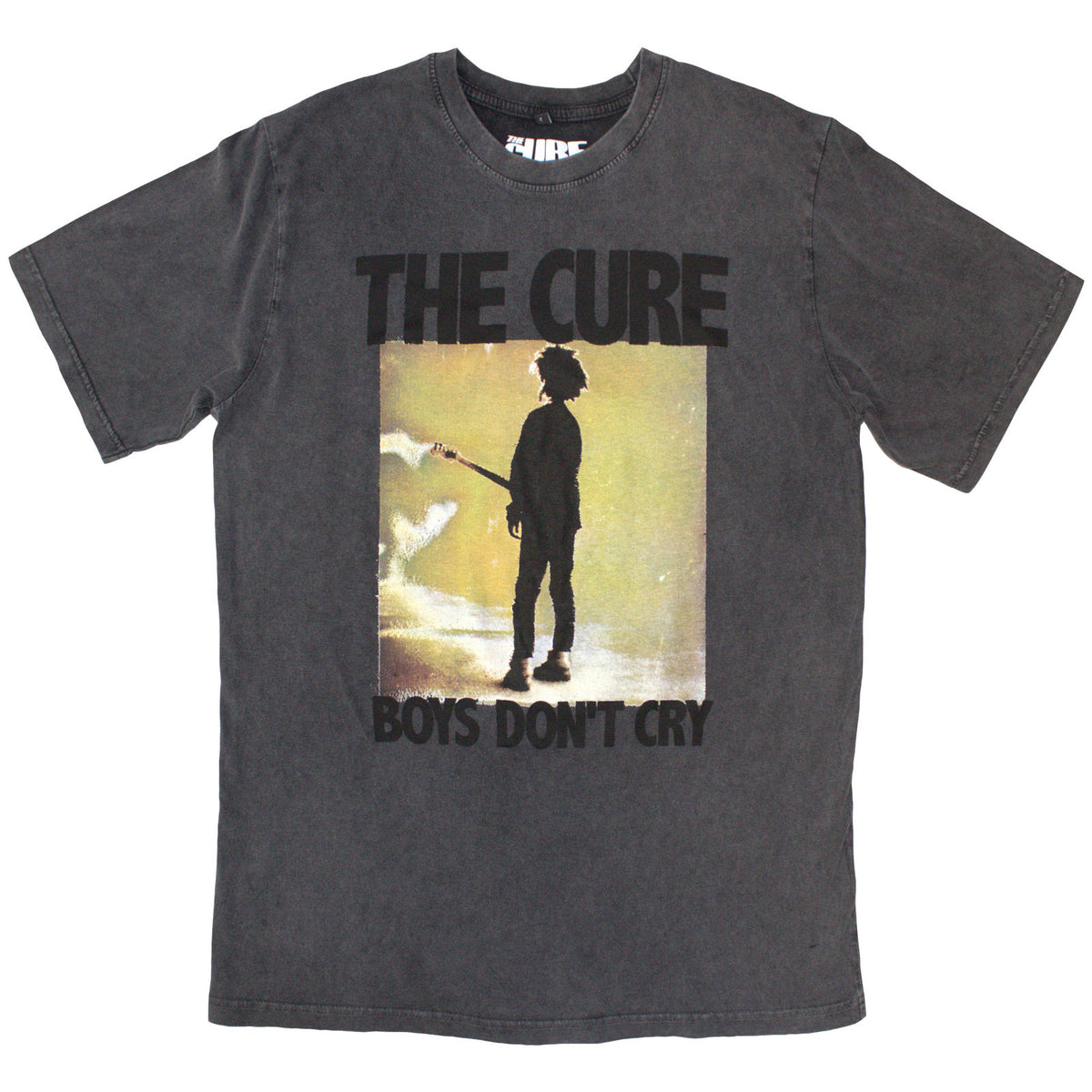 The Cure Unisex Stone Wash T-Shirt: Boys Don't Cry Box (Charcoal Grey)