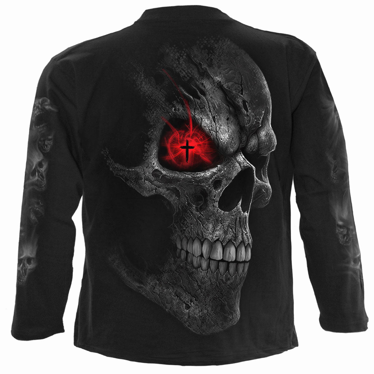 Spiral Unisex Long Sleeve T-Shirt: Death Stare (Black) (Back & Sleeve Print)