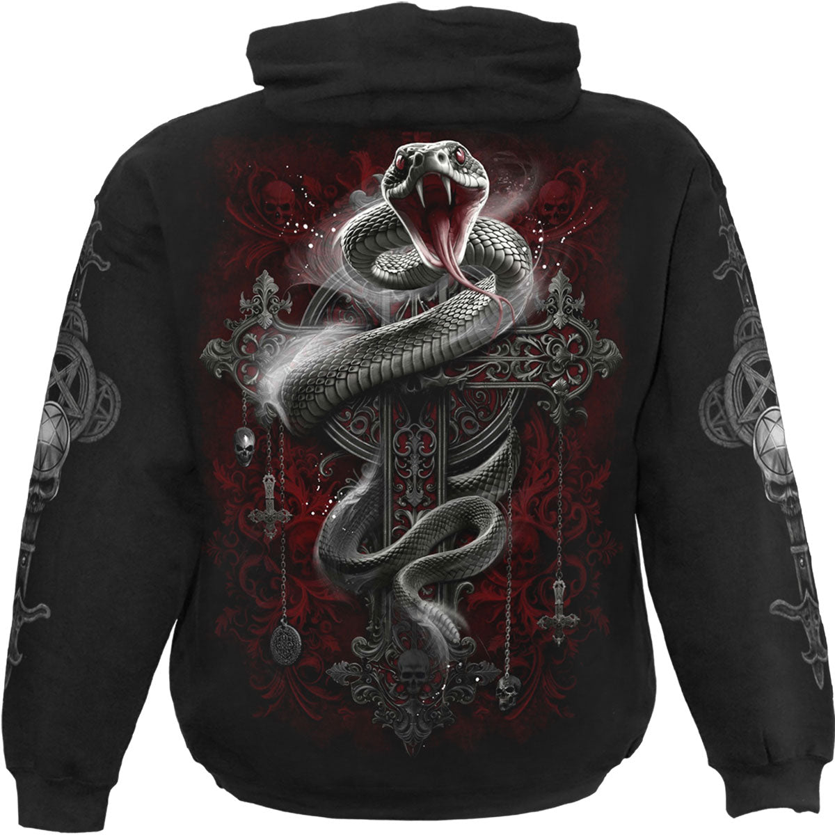Spiral Unisex Pullover Hoodie: Gothic Serpent (Black) (Back & Sleeve Print)