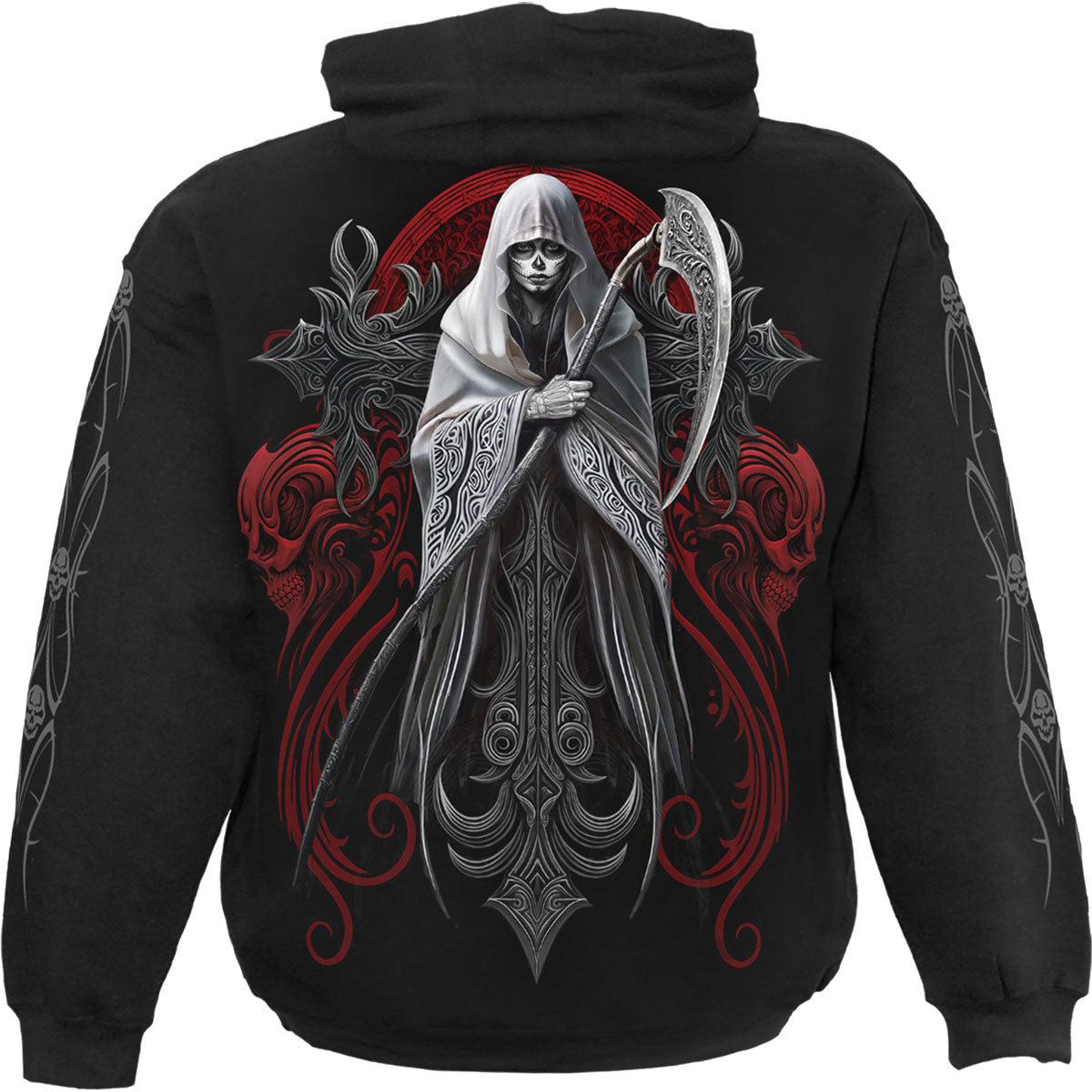 Spiral Unisex Pullover Hoodie: Reaperess (Black) (Back & Sleeve Print)