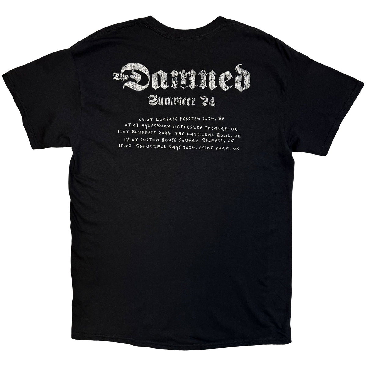 The Damned Unisex T-Shirt: Distressed Logo EU Tour Summer 24 (Black) (Back Print) (Ex-Tour)