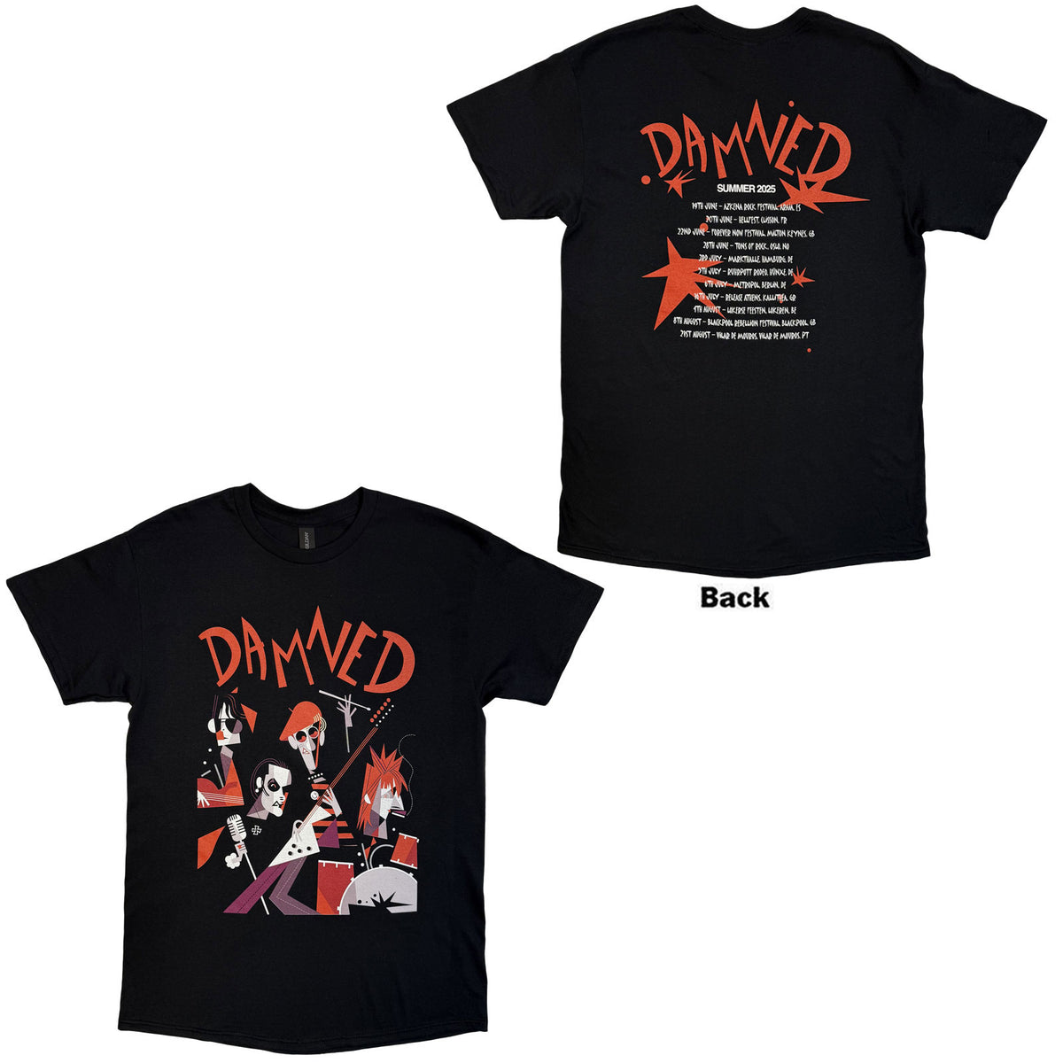 The Damned Unisex T-Shirt: Cartoon EU Tour Summer 25 (Black) (Back Print) (Ex-Tour)