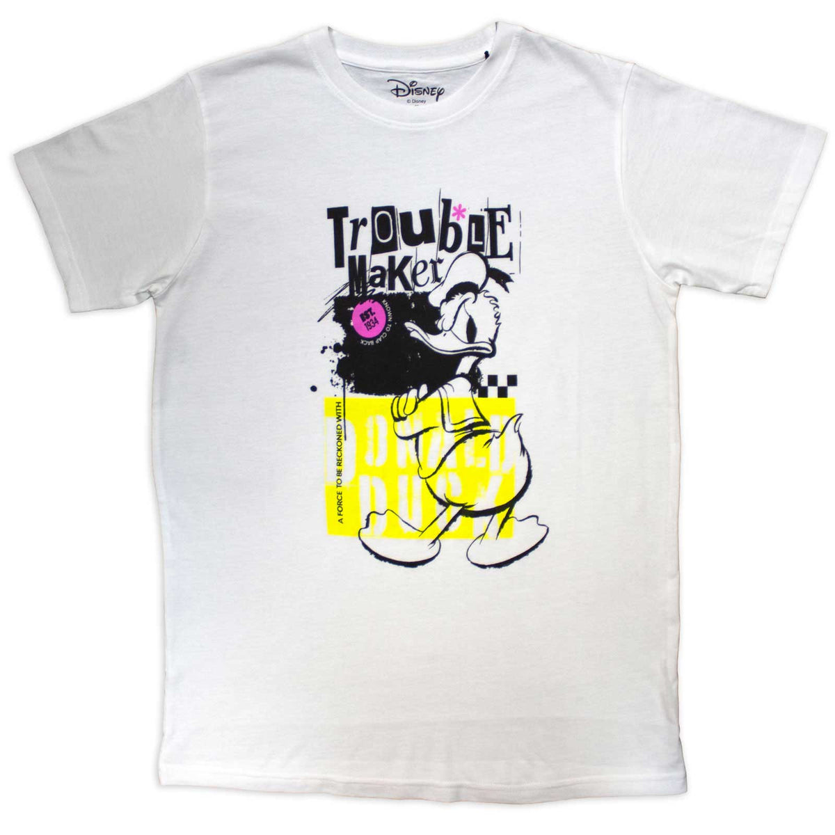 Disney Unisex T-Shirt: Donald Duck Trouble Maker (White)