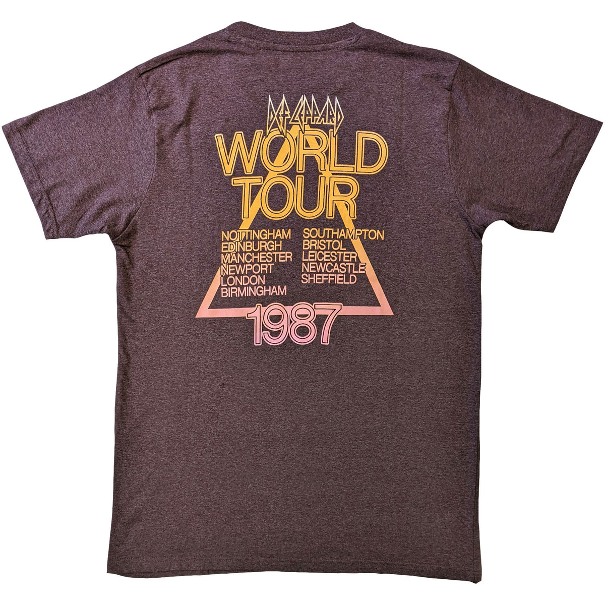Def Leppard Unisex T-Shirt: Hysteria World Tour (Brown) (Back Print)