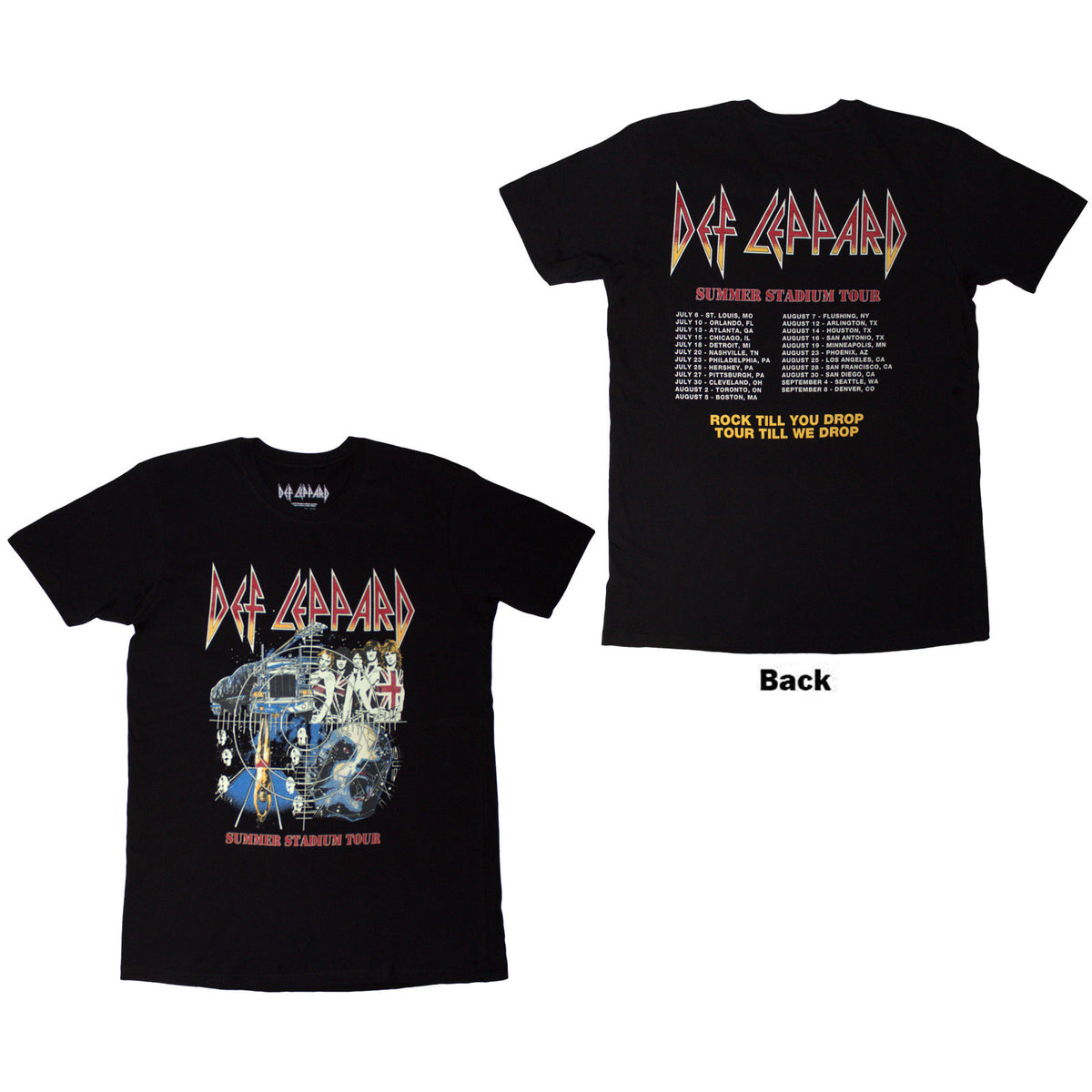 Def Leppard Unisex T-Shirt: Summer Stadium Tour (Black) (Back Print)
