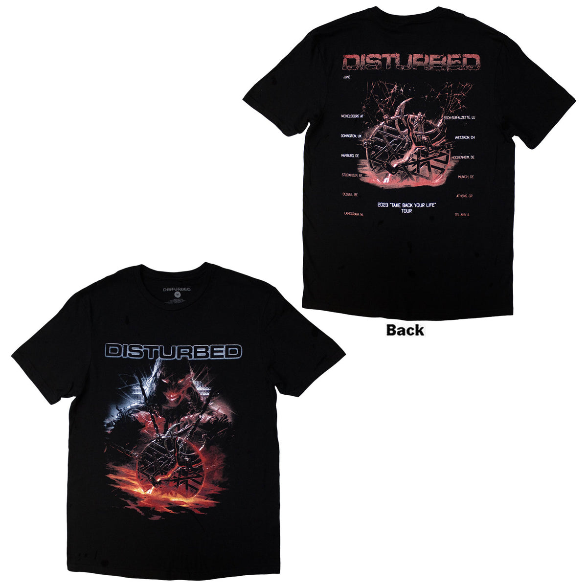 Disturbed Unisex T-Shirt: European Tour '23 Medallion (Black) (Back Print & Ex-Tour)