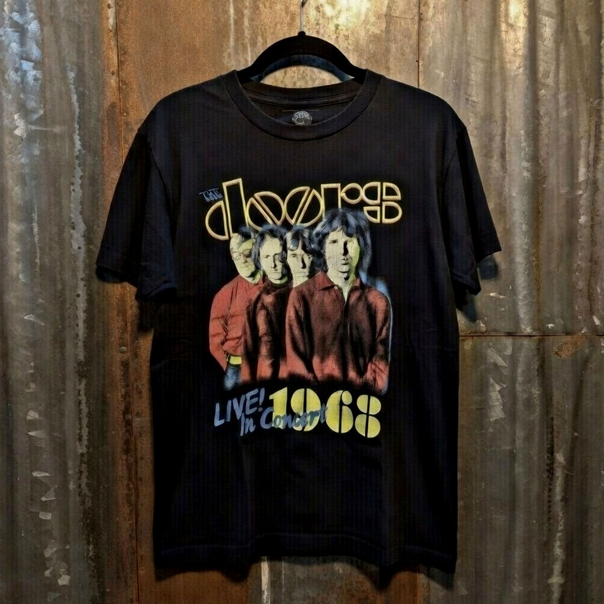 The Doors Unisex Premium Carbon T-Shirt: Live In Concert '68 (Black) (Back Print)