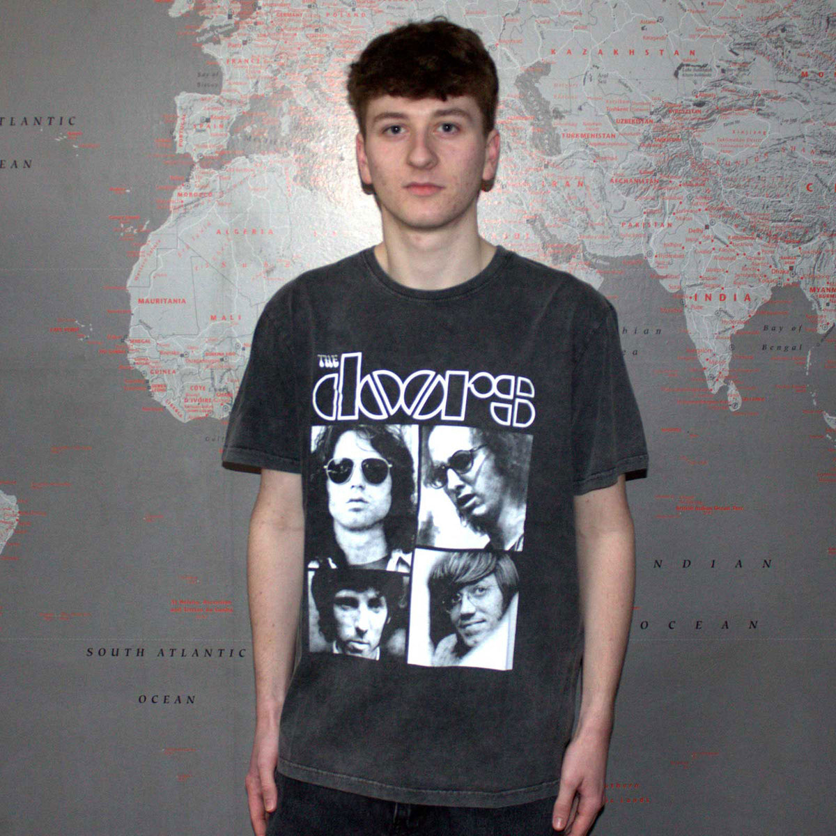 The Doors Unisex Stone Wash T-Shirt: Squares (Charcoal Grey)