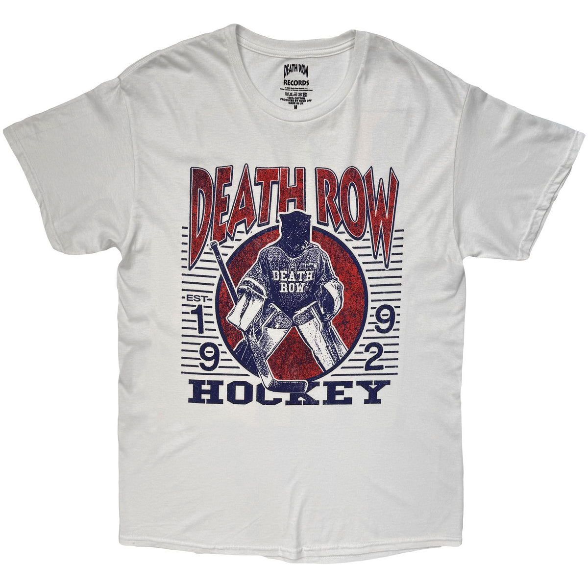 Death Row Records Unisex T-Shirt: Hockey (White) (Back Print)