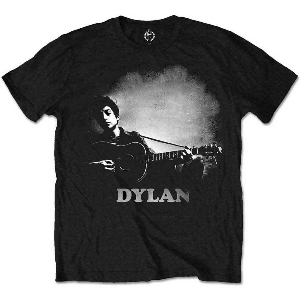 Bob Dylan Unisex T-Shirt: Guitar & Logo (Black)