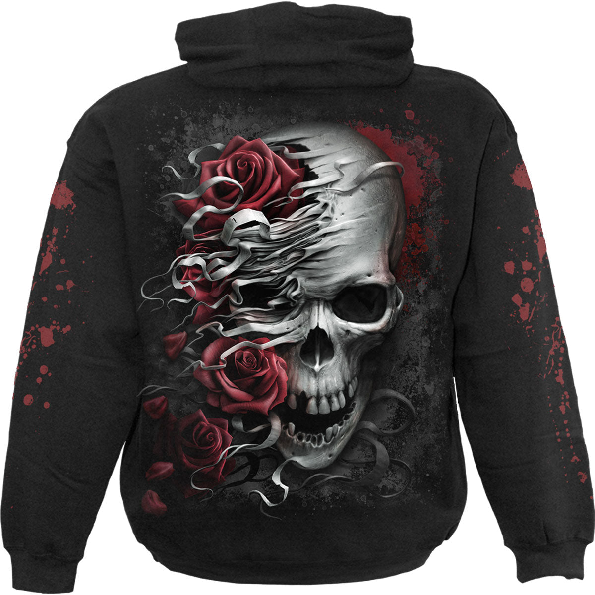 Spiral Kids Pullover Hoodie: Skulls N' Roses (Black) (Back & Sleeve Print)