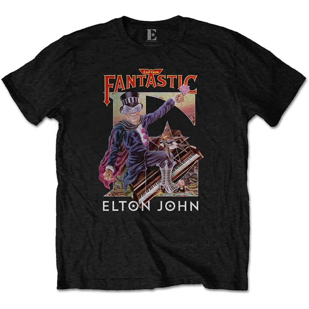 Elton John Unisex T-Shirt: Captain Fantastic (Black)