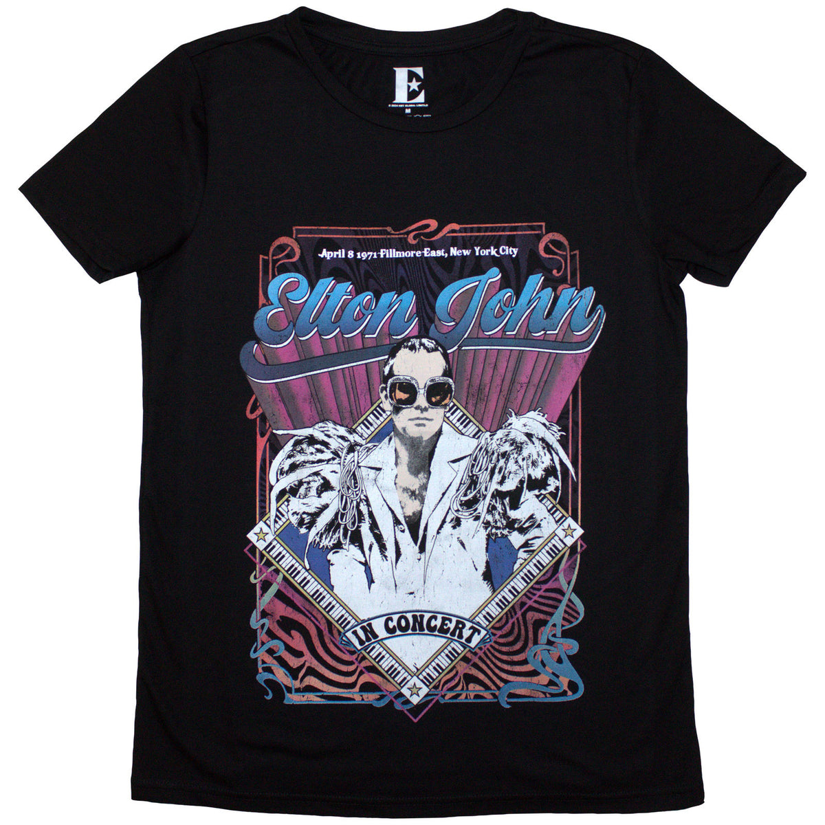 Elton John Ladies T-Shirt: Psych Vintage (Black)