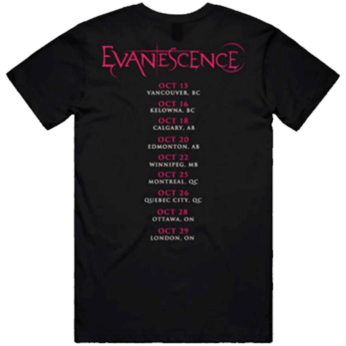 Evanescence Unisex T-Shirt: Canada Tour '24 Photo (Black) (Back Print)