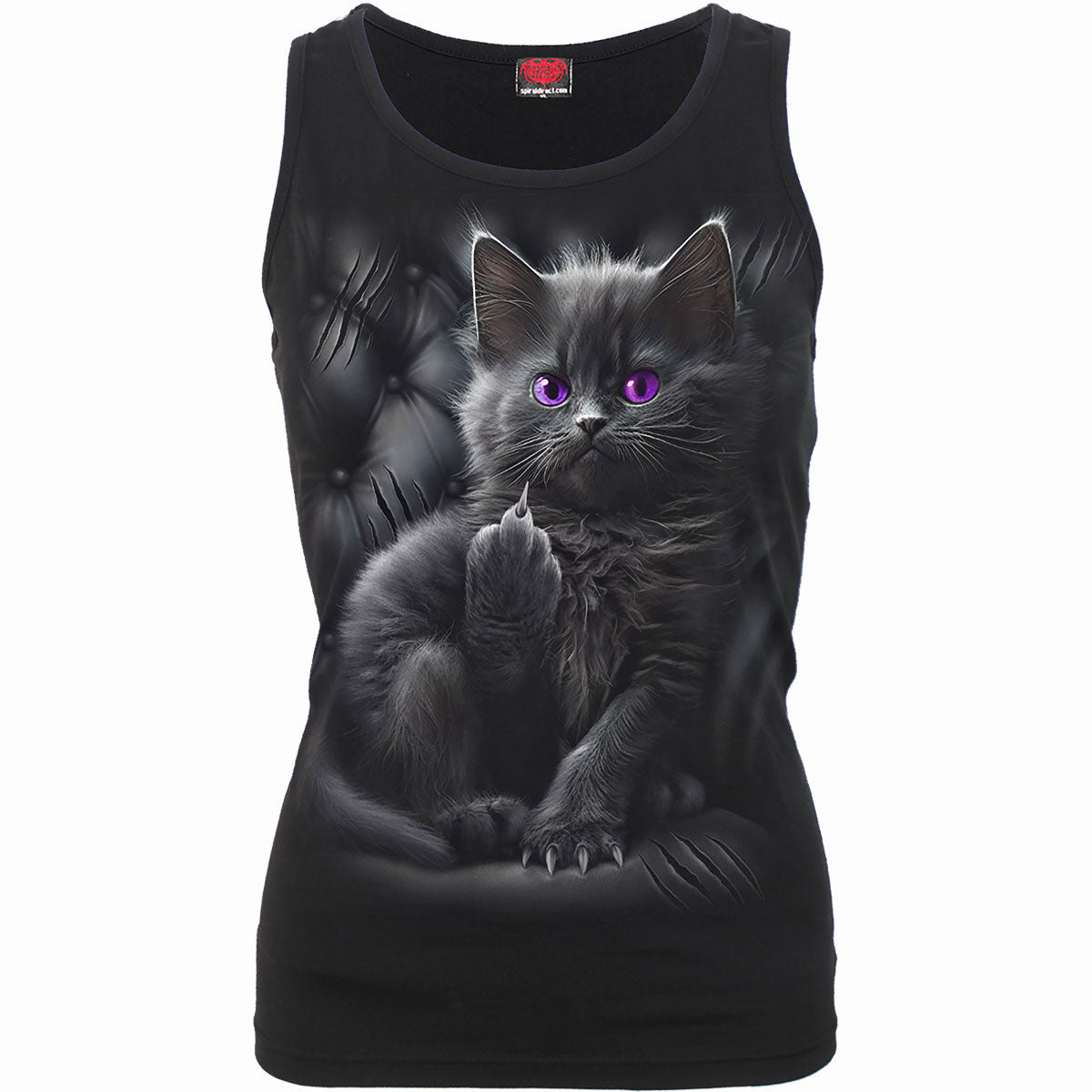 Spiral Ladies Razor Back Vest T-Shirt: Cattitude (Black)
