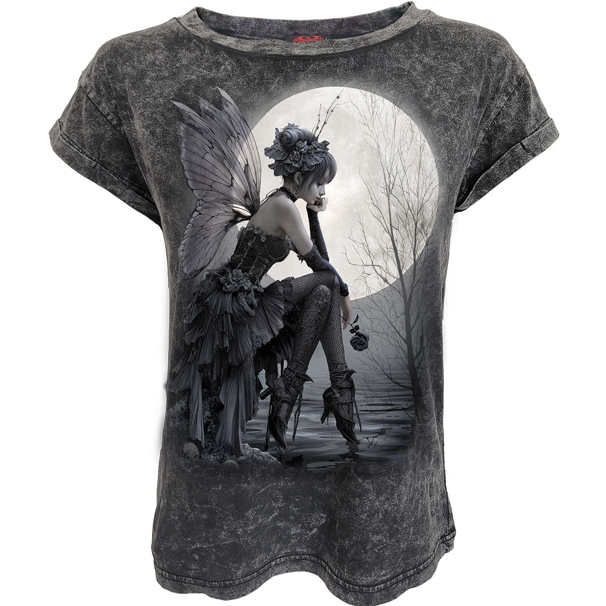 Spiral Ladies Acid Wash T-Shirt: Reflections (Black & Grey)