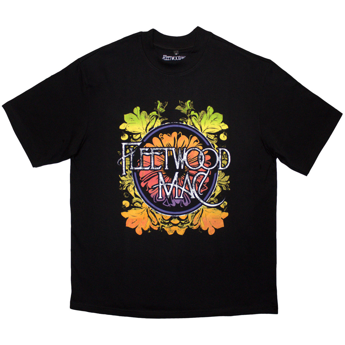 Fleetwood Mac Unisex Oversized Boxy T-Shirt: Circle Floral Logo (Black)