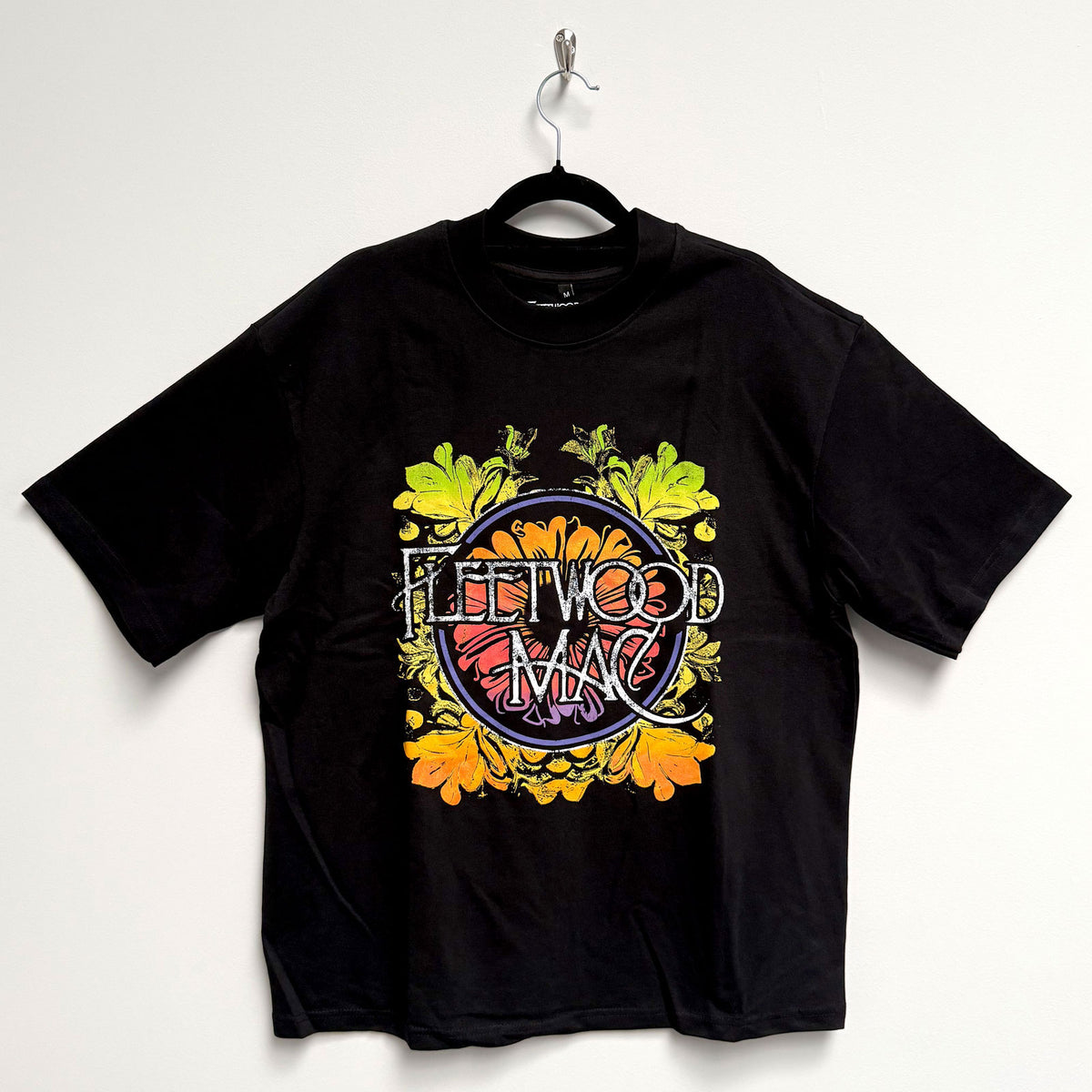 Fleetwood Mac Unisex Oversized Boxy T-Shirt: Circle Floral Logo (Black)