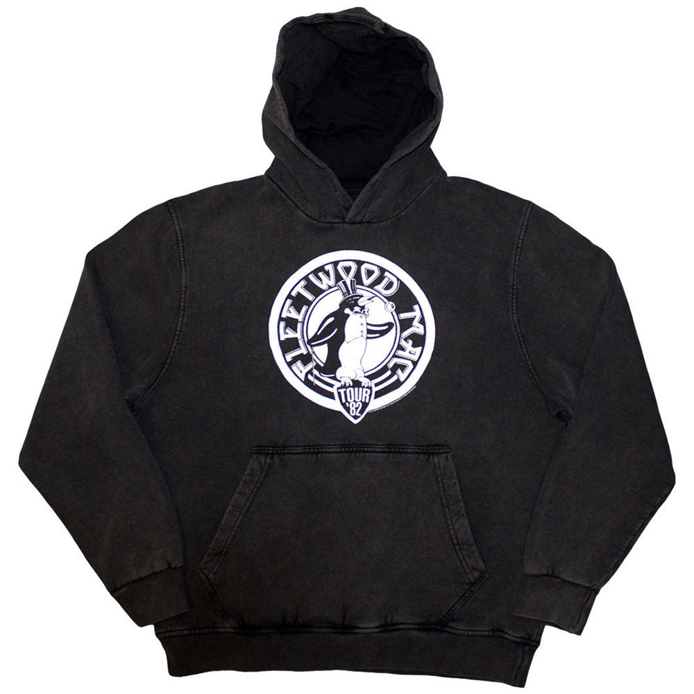 Fleetwood Mac Unisex Stone Wash Pullover Hoodie: Tour '82 Penguin (Charcoal Grey) (Wash Collection)