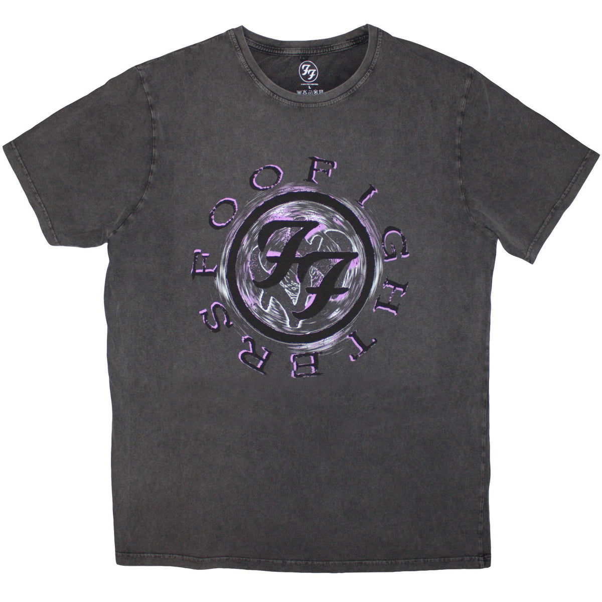 Foo Fighters Unisex Stone Wash T-Shirt: Wheel Logo Shadow (Charcoal Grey)