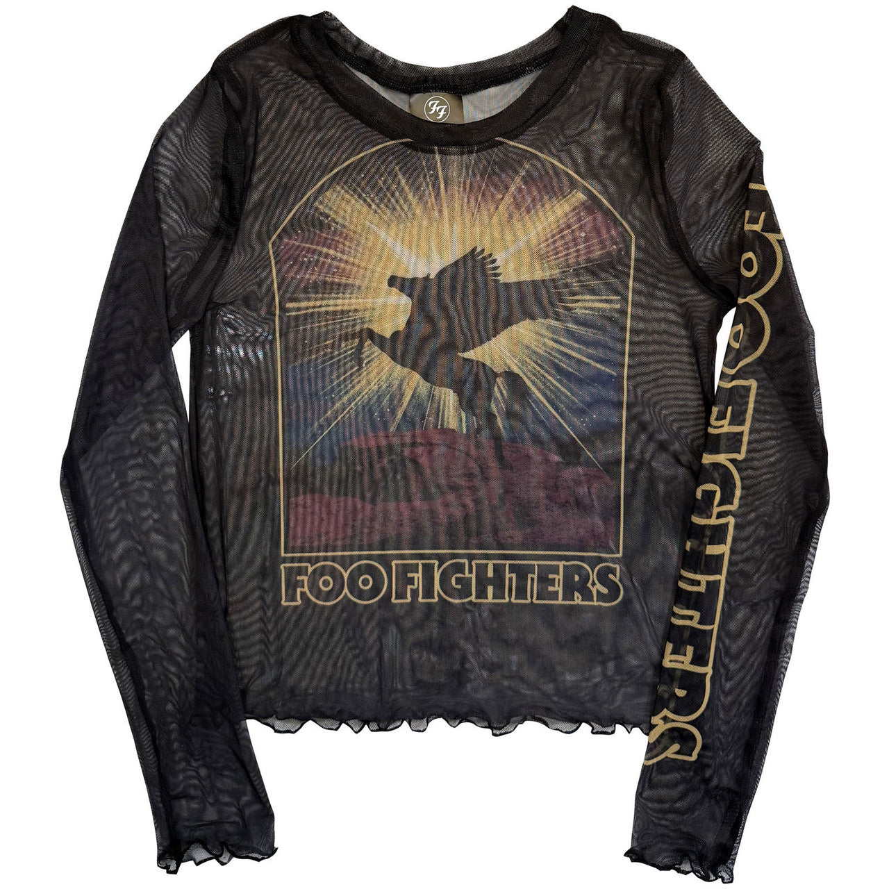 Foo Fighters: Pegasus Ladies Long Sleeve Mesh Crop Top (Black)