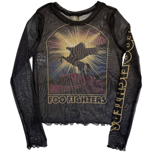 Foo Fighters: Pegasus Ladies Long Sleeve Mesh Crop Top (Black)