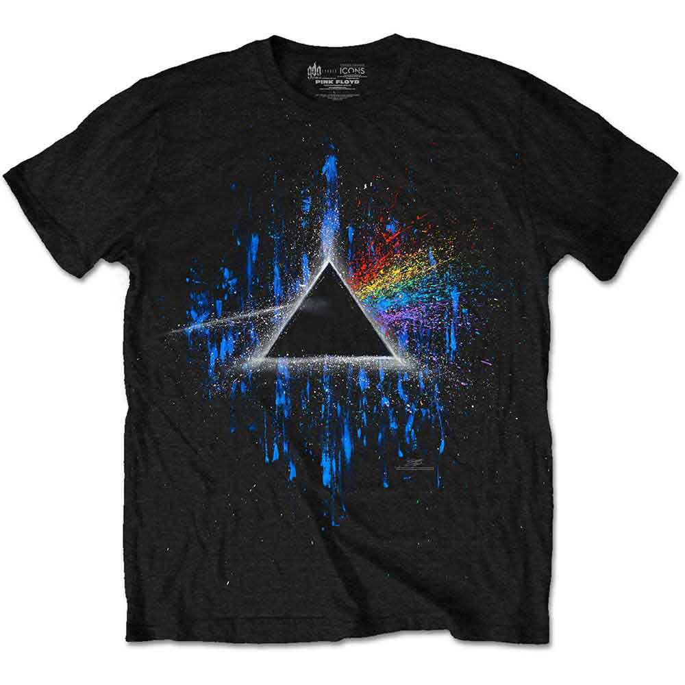 Pink Floyd Unisex T-Shirt: Dark Side of the Moon Blue Splatter (Black)