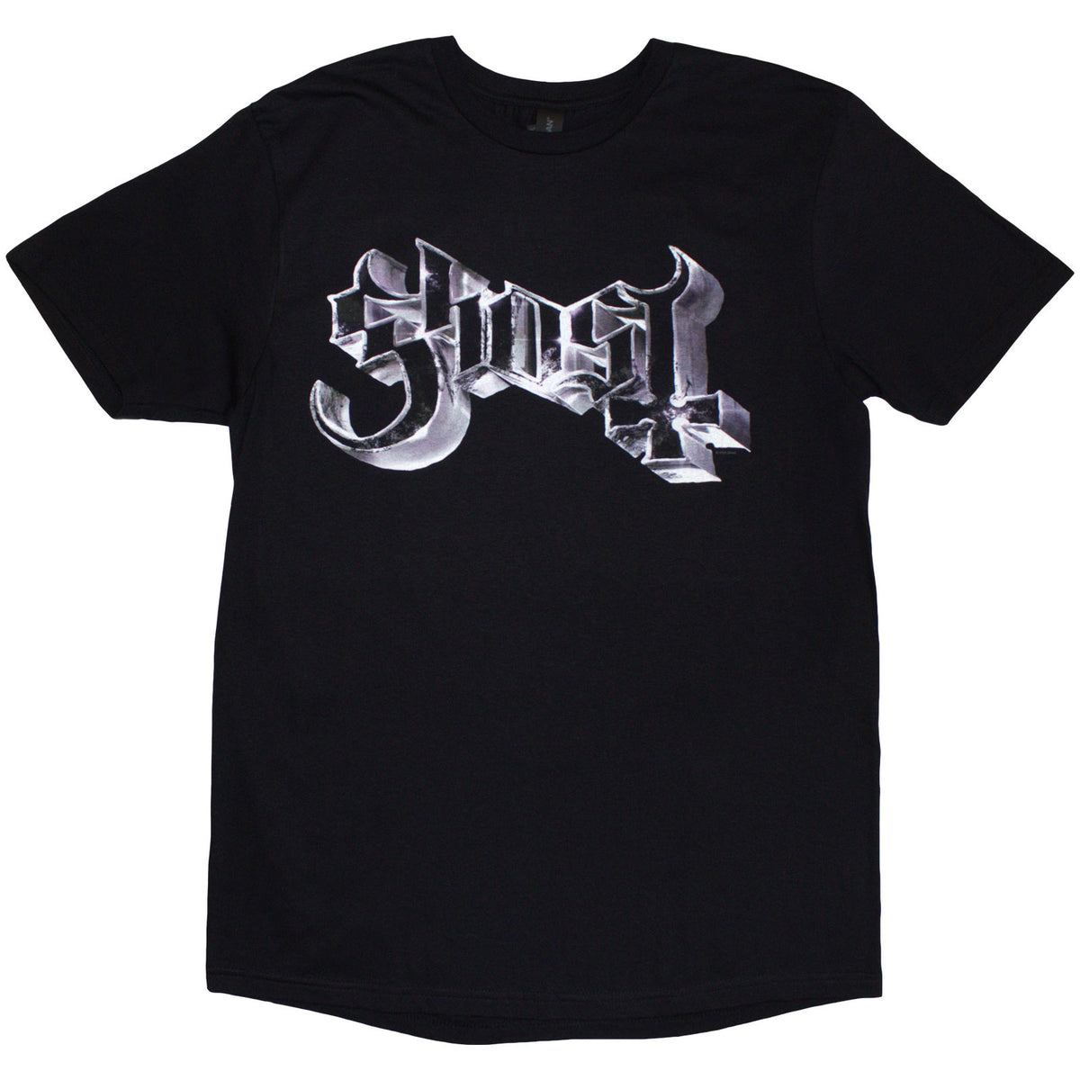 Ghost Unisex T-Shirt: Metal Logo & Purple Grucifix (Black) (Back Print)