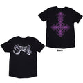 Ghost Unisex T-Shirt: Metal Logo & Purple Grucifix (Black) (Back Print)