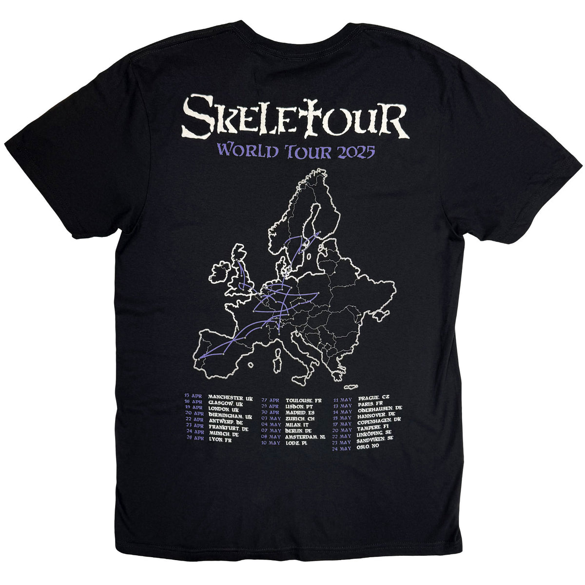 Ghost Unisex T-Shirt: Skeleta Album Cover '25 Tour Dates (Black) (Back Print)