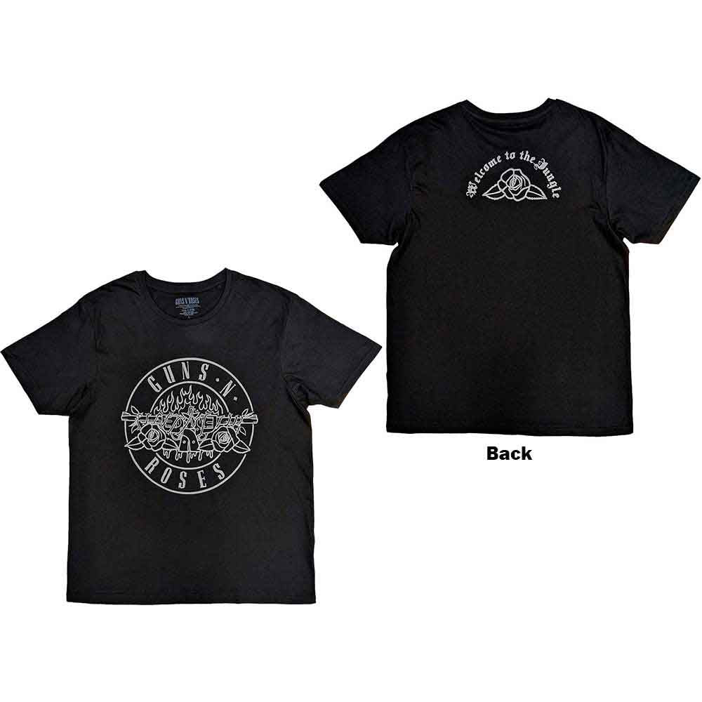 Guns N' Roses Unisex T-Shirt: Classic Bullet Mono (Black) (Back Print)