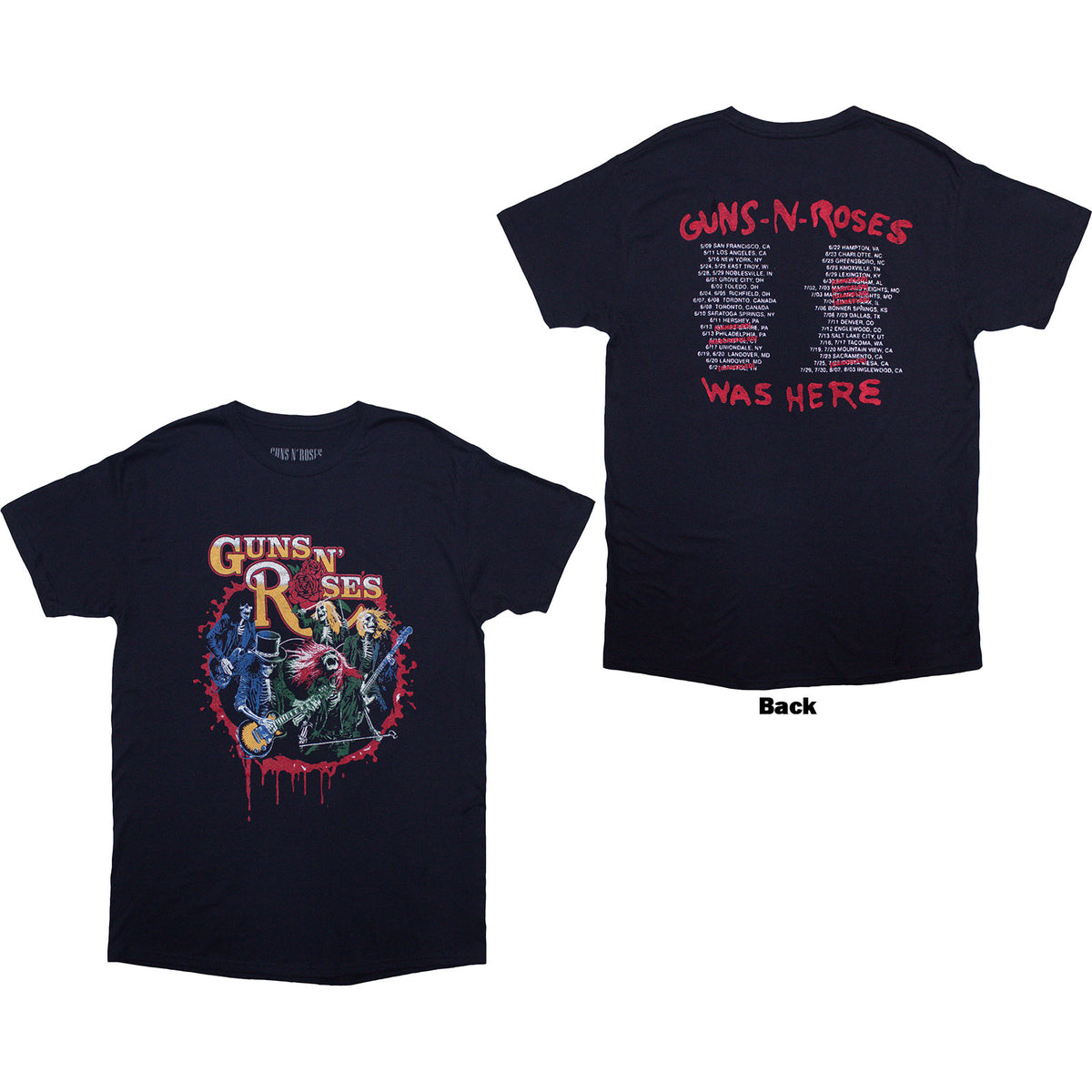 Guns N' Roses Unisex T-Shirt: Was Here (Navy Blue) (Back Print)