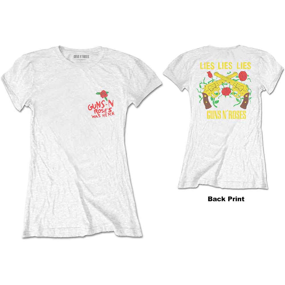 Guns N' Roses Ladies T-Shirt: Lies, Lies, Lies (White) (Back Print)