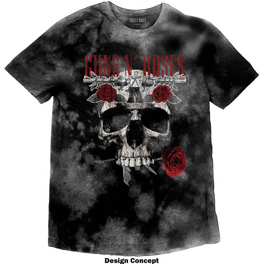 Guns N' Roses Unisex T-Shirt: Flower Skull (Dip-Dye On Grey) (Wash Collection)