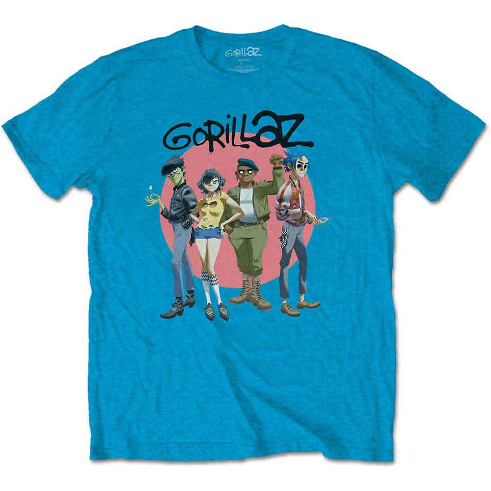 Gorillaz Unisex T-Shirt: Group Circle Rise (Sapphire Blue)