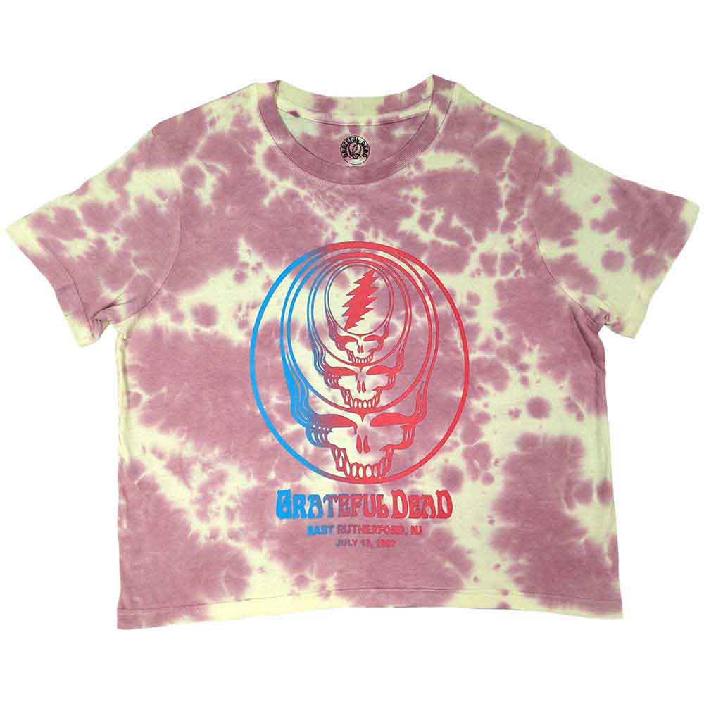 Grateful Dead Ladies Crop Top: Concentric Skulls (Pink) (Wash Collection)