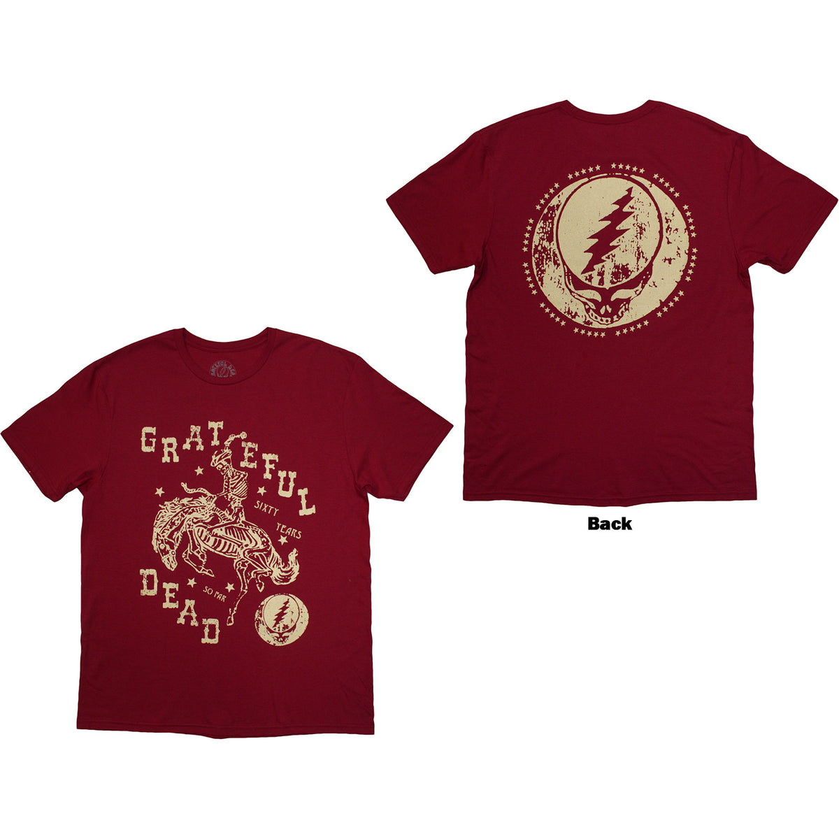 Grateful Dead Unisex T-Shirt: Skeleton Horse (Red) (Back Print)