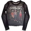 Gorillaz: The Mountain Group Ladies Long Sleeve Mesh Crop Top (Black)