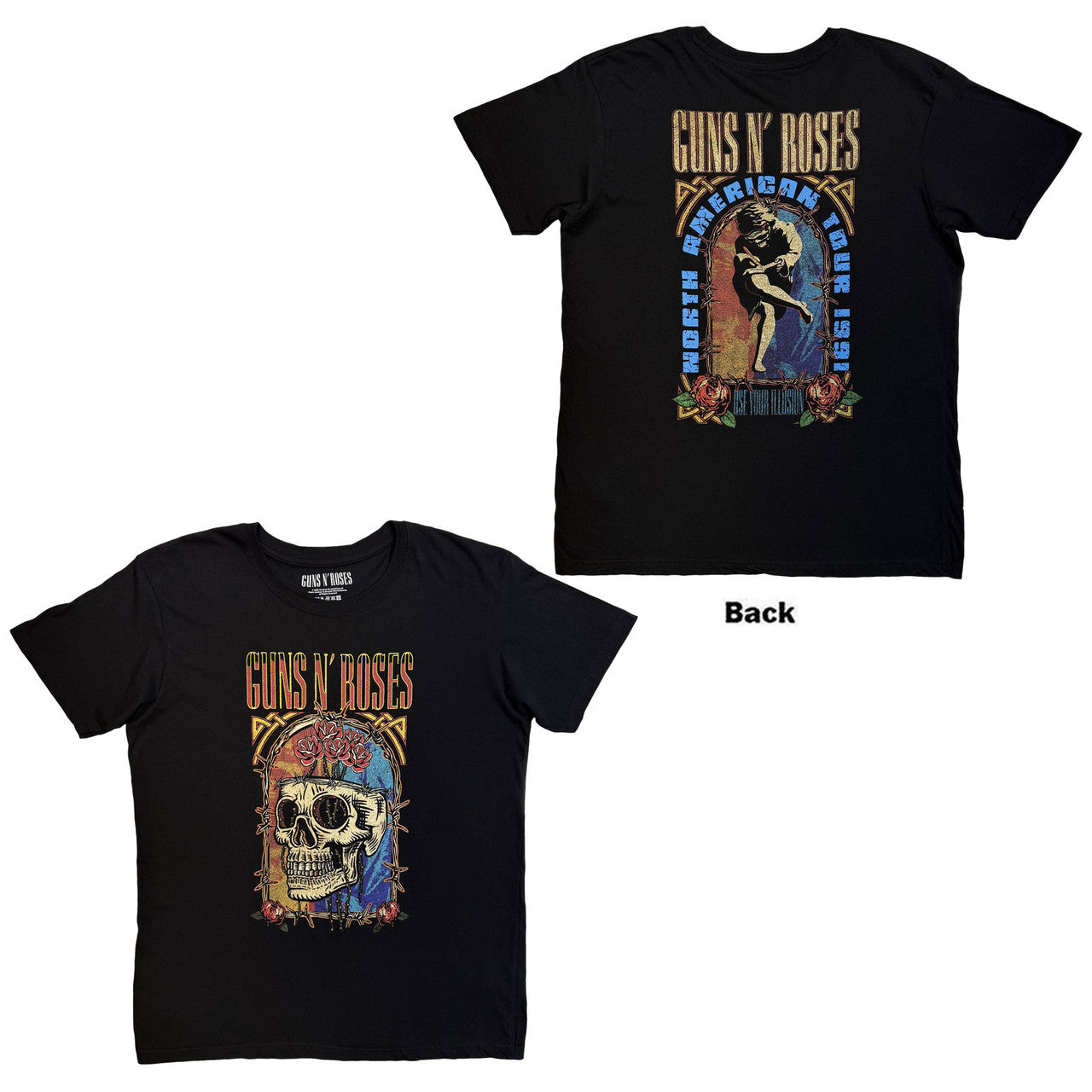 Guns N' Roses: North American Tour Skull Unisex T-Shirt (Black) (Back Print)