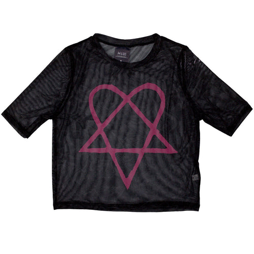 HIM Ladies: Pink Heartagram Mesh Crop Top (Black)